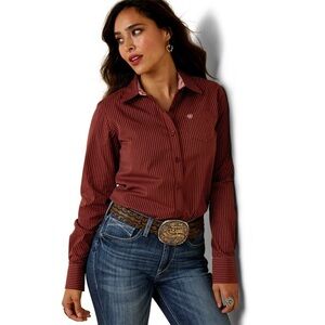 Ariat Women’s Kirby Stretch Fired Brick Pinstripe Button Down Shirt Size 1X NWT